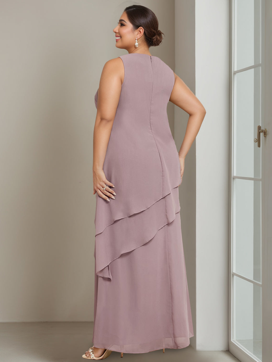 Plus Size Long Sleeveless A Line Mother of the Bride Dress with Beading