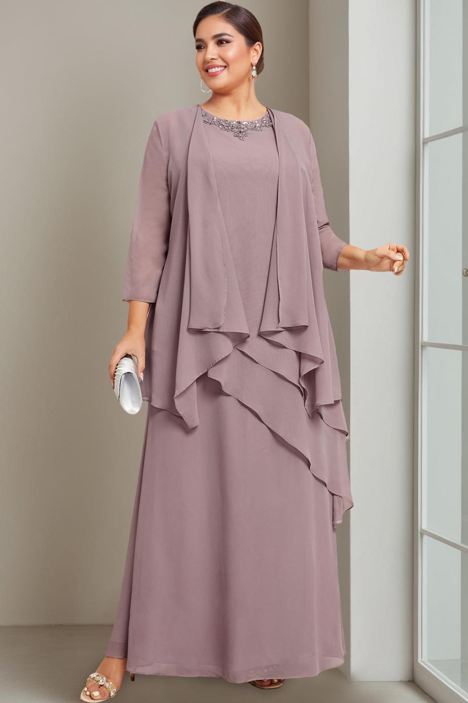 Plus Size Long Sleeveless A Line Mother of the Bride Dress with Beading