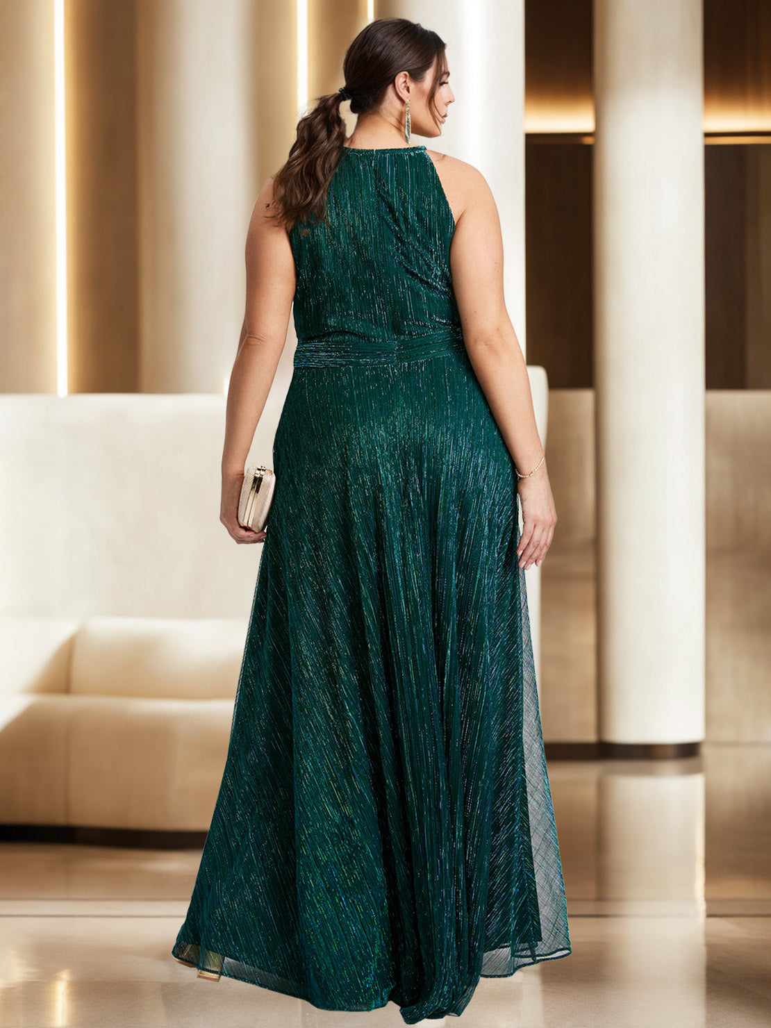 Plus Size Halter Sleeveless A Line Long Mother of the Bride Dress with Side Split