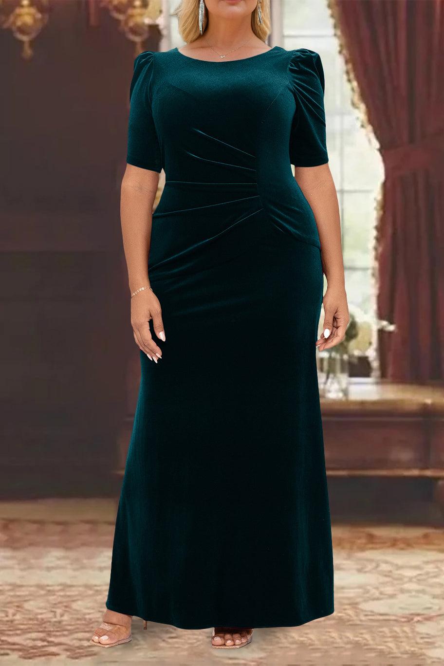 Plus Size Mother of the Bride A Line Dress with Scoop Neck Half Sleeves and Ruffles