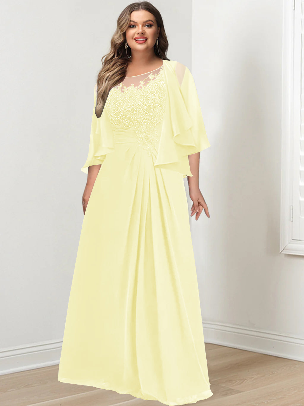 Plus Size Mother of the Bride A Line Scoop Long Dress with Pleated & Sequins