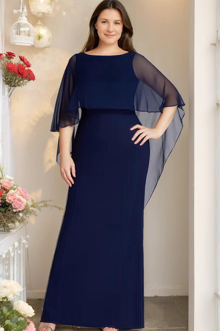 Plus Size Mother of the Bride Scoop Neck Sheath Dress with Half Sleeves