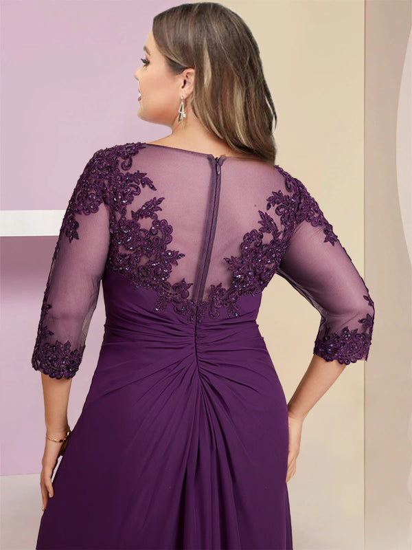 Plus Size Mother of the Bride Sheath Column Dress Featuring Sequins & Applique