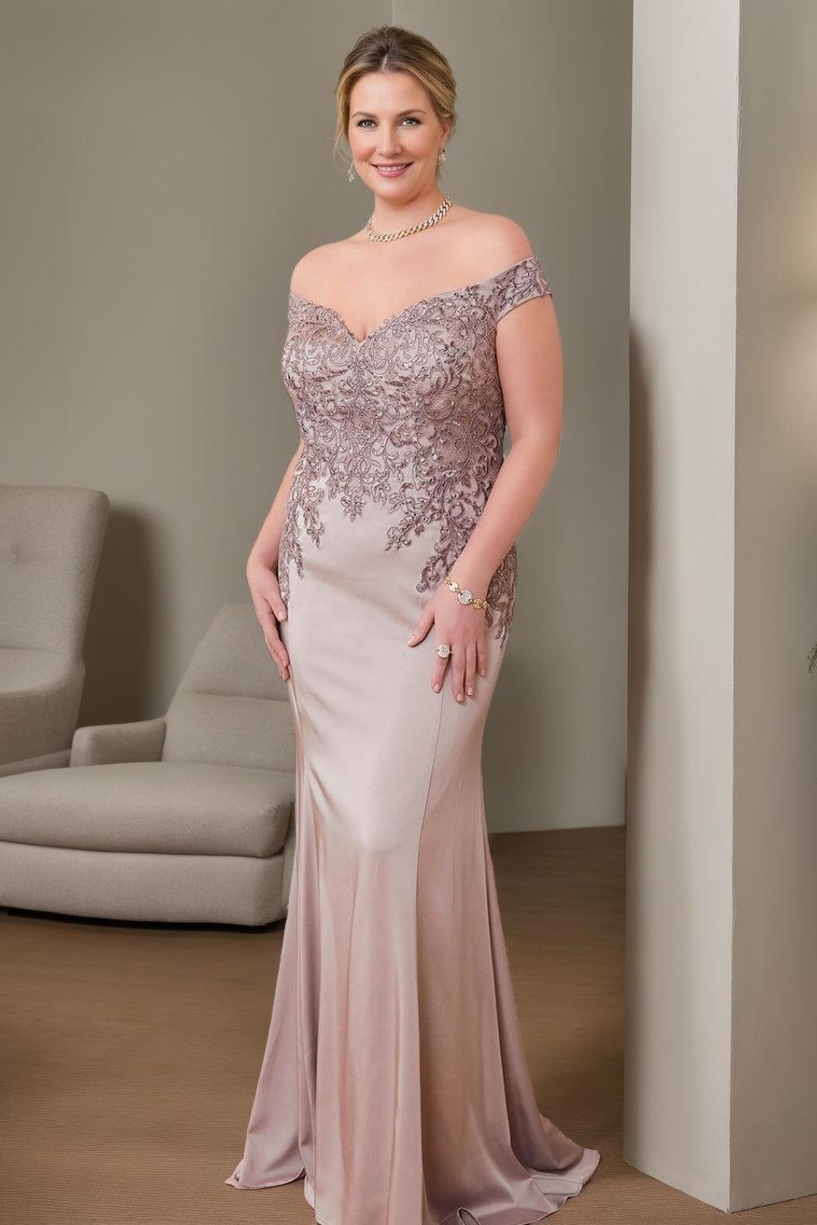 Plus Size Off the Shoulder Beaded Trumpet Mermaid Mother of the Bride Gown Long