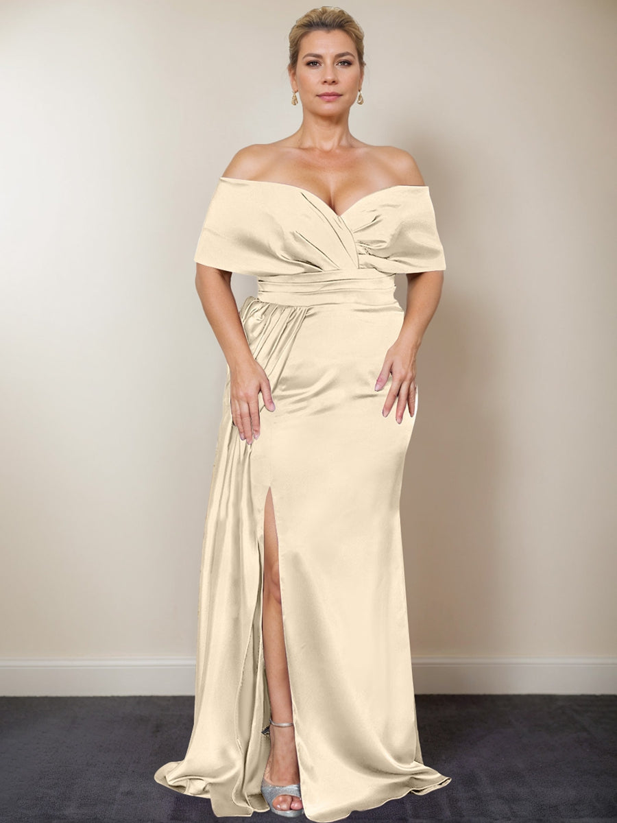 Plus Size Off the Shoulder Mother of the Bride Trumpet Mermaid Dress with Side Split