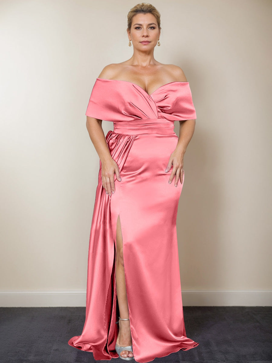 Plus Size Off the Shoulder Mother of the Bride Trumpet Mermaid Dress with Side Split
