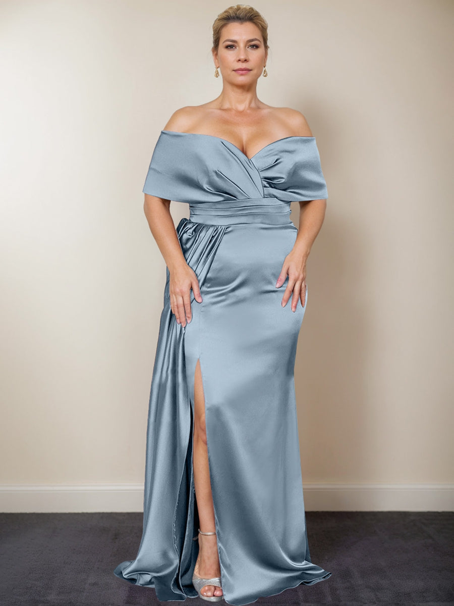 Plus Size Off the Shoulder Mother of the Bride Trumpet Mermaid Dress with Side Split