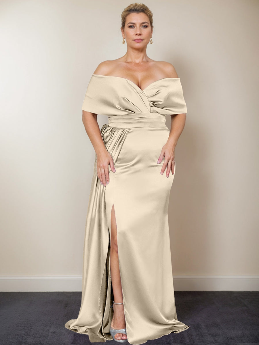 Plus Size Off the Shoulder Mother of the Bride Trumpet Mermaid Dress with Side Split
