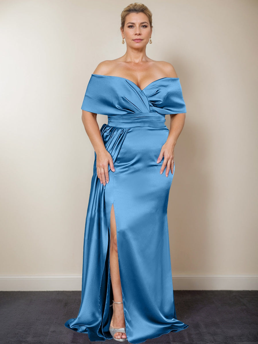 Plus Size Off the Shoulder Mother of the Bride Trumpet Mermaid Dress with Side Split