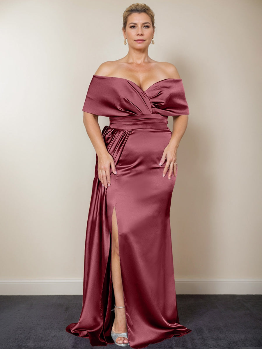 Plus Size Off the Shoulder Mother of the Bride Trumpet Mermaid Dress with Side Split