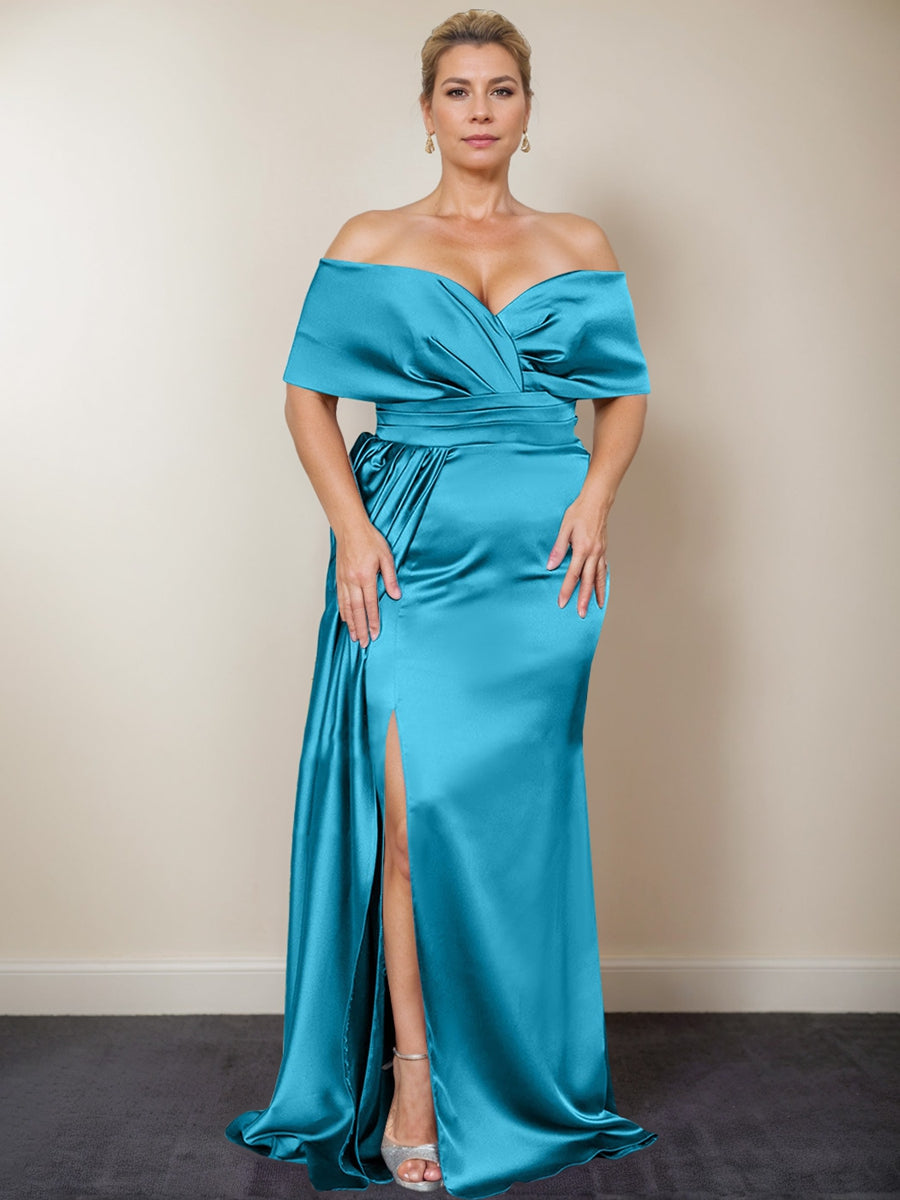 Plus Size Off the Shoulder Mother of the Bride Trumpet Mermaid Dress with Side Split
