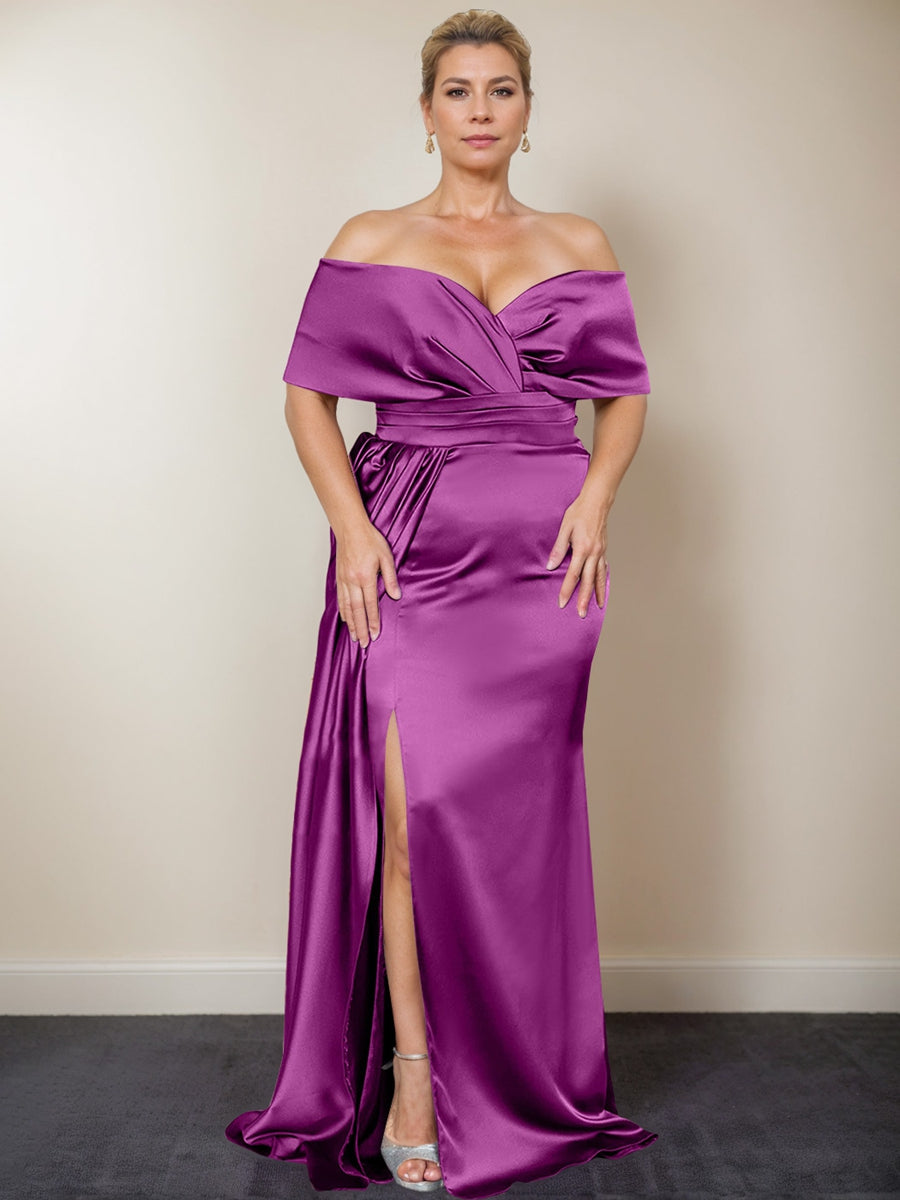 Plus Size Off the Shoulder Mother of the Bride Trumpet Mermaid Dress with Side Split