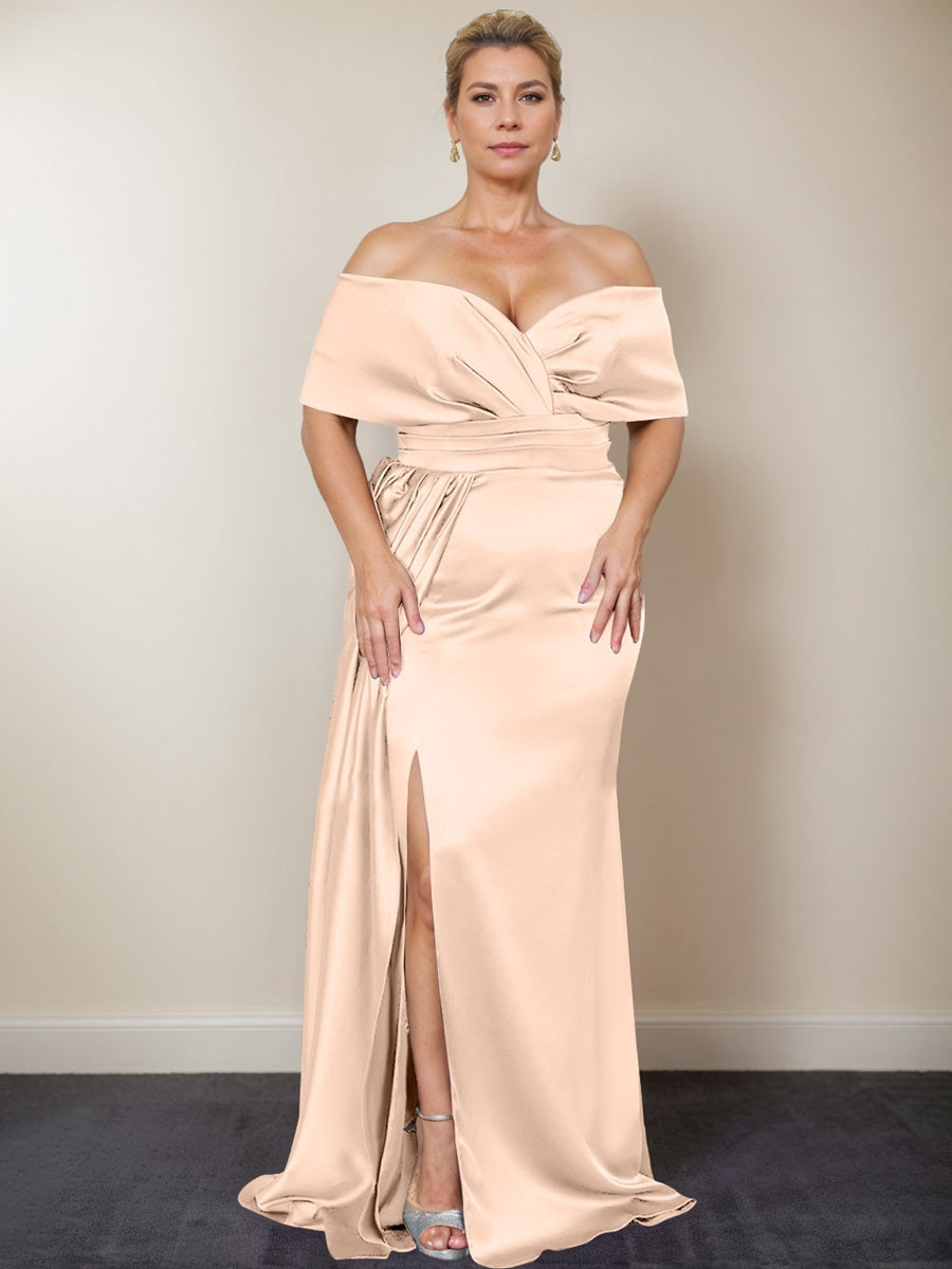 Plus Size Off the Shoulder Mother of the Bride Trumpet Mermaid Dress with Side Split