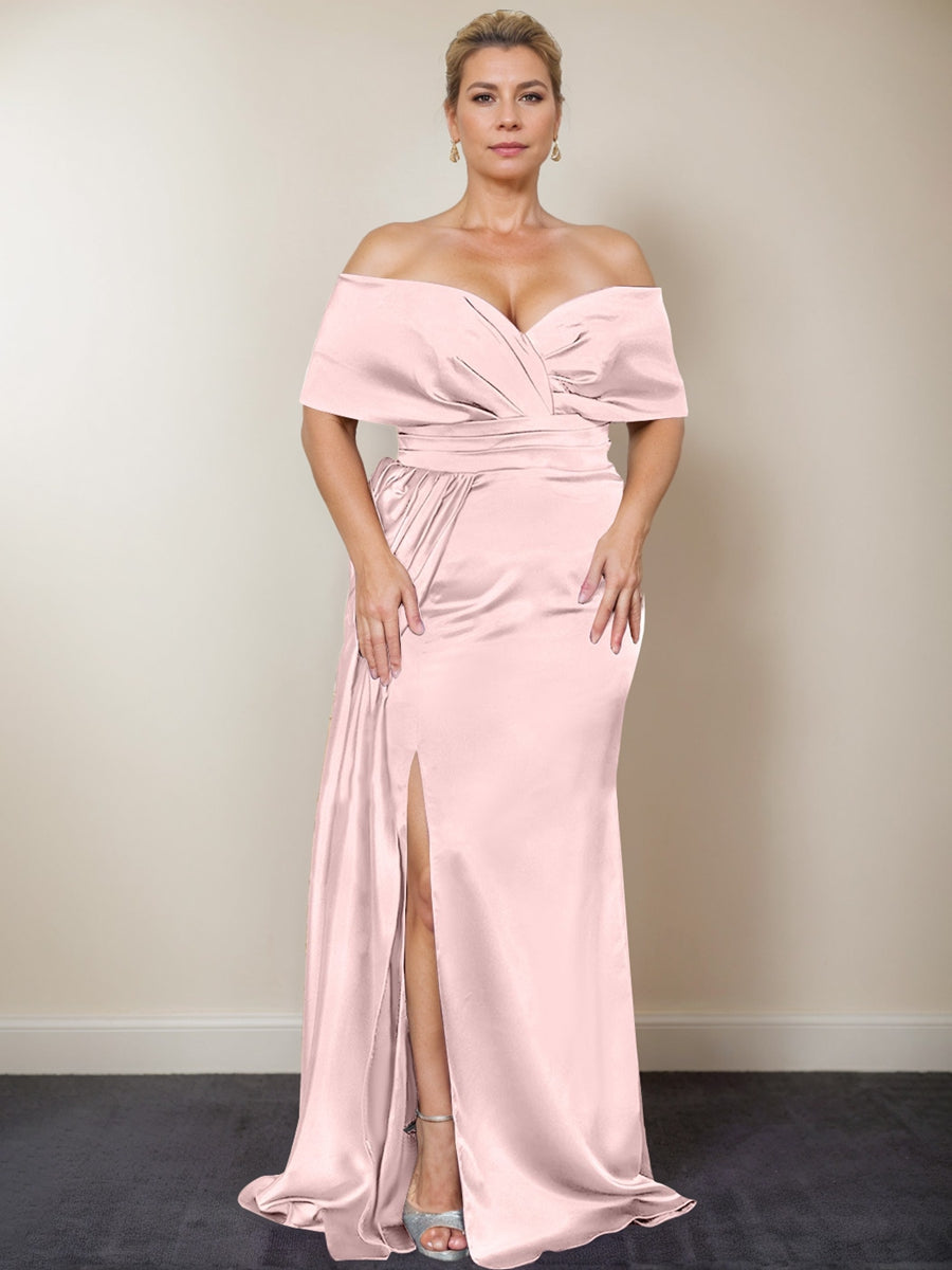 Plus Size Off the Shoulder Mother of the Bride Trumpet Mermaid Dress with Side Split