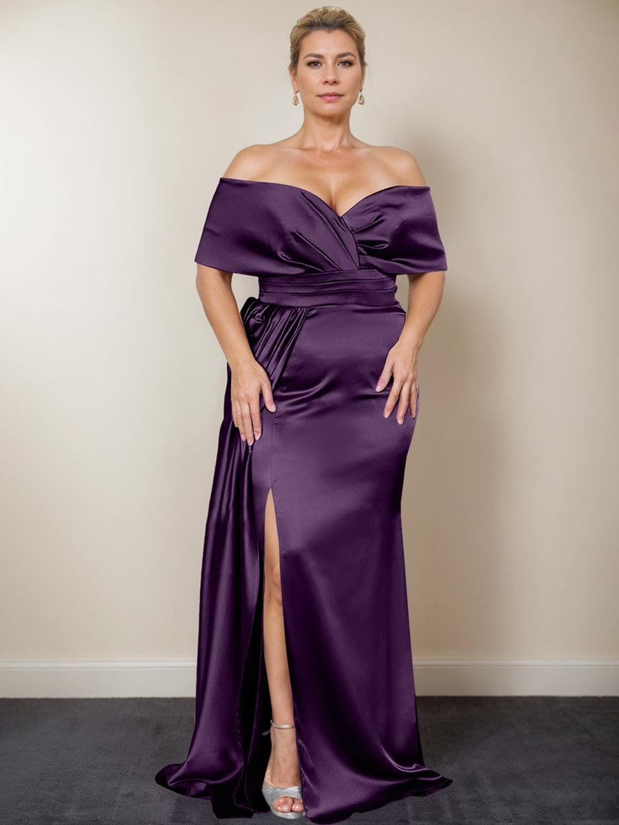 Plus Size Off the Shoulder Mother of the Bride Trumpet Mermaid Dress with Side Split