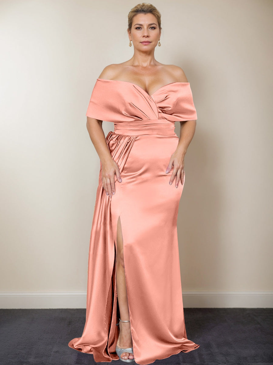 Plus Size Off the Shoulder Mother of the Bride Trumpet Mermaid Dress with Side Split