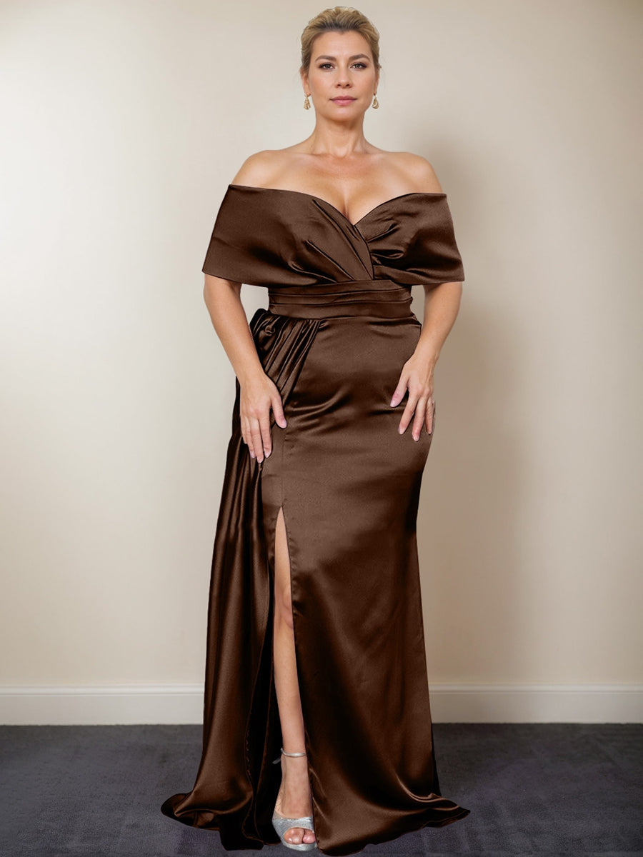 Plus Size Off the Shoulder Mother of the Bride Trumpet Mermaid Dress with Side Split