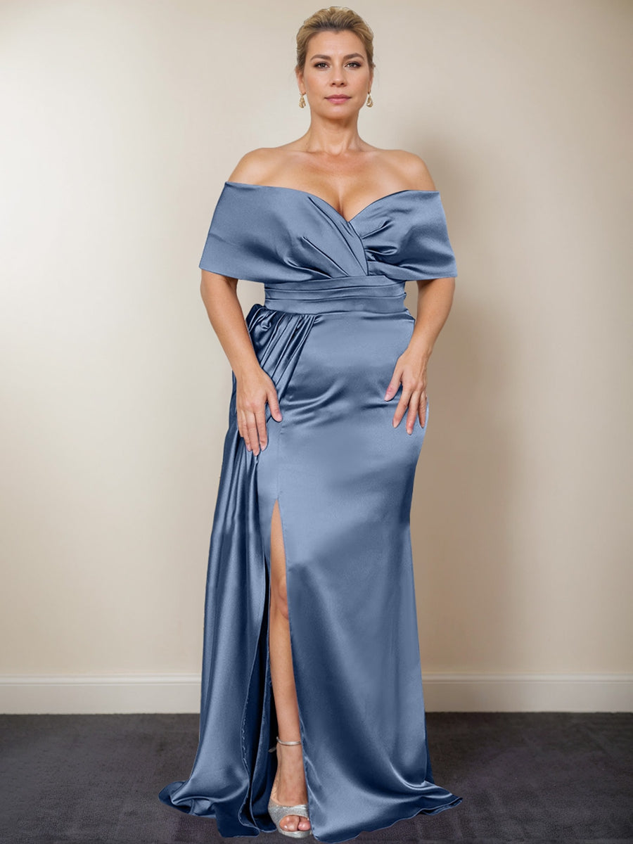 Plus Size Off the Shoulder Mother of the Bride Trumpet Mermaid Dress with Side Split