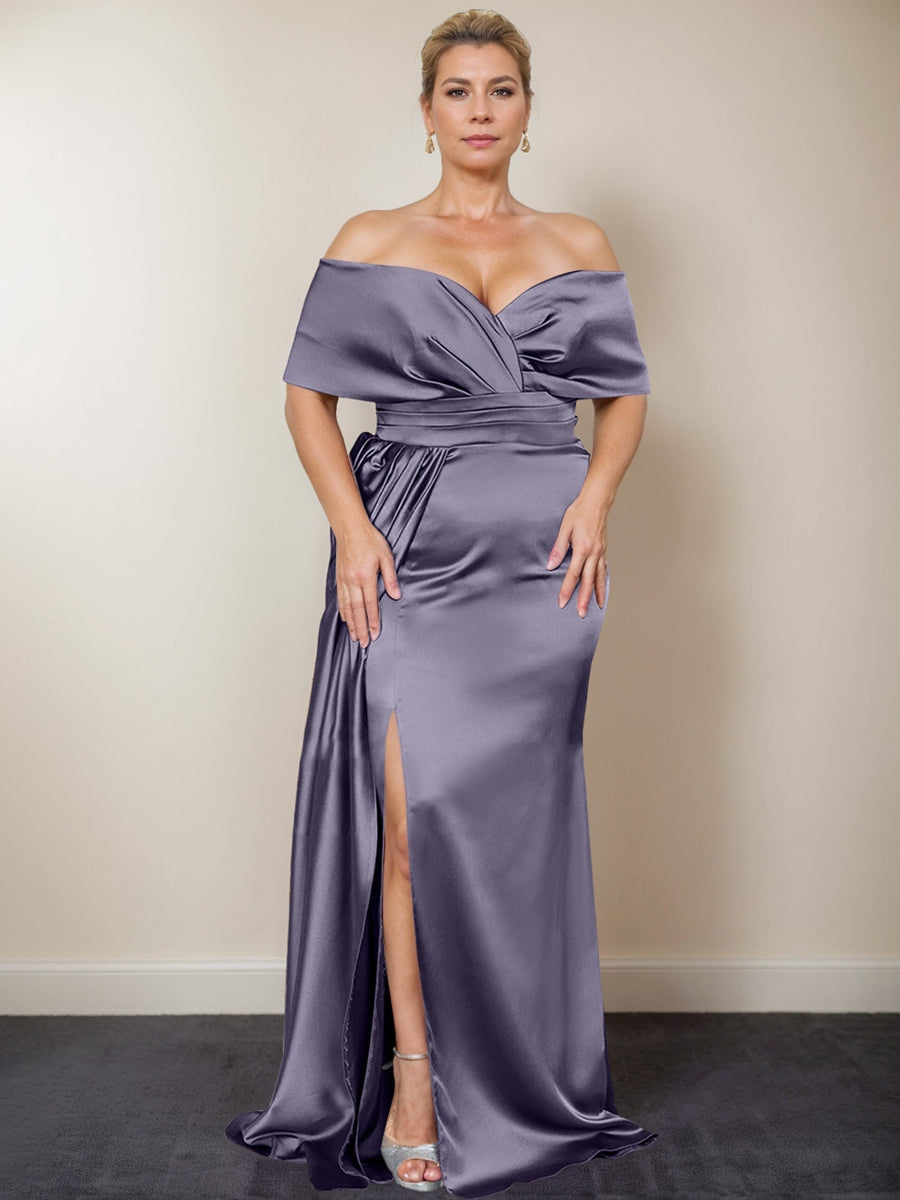 Plus Size Off the Shoulder Mother of the Bride Trumpet Mermaid Dress with Side Split