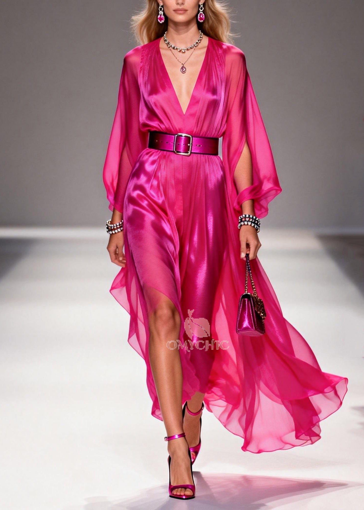 Plus Size Rose Draping Low High Design Chiffon Tunic Dresses Summer