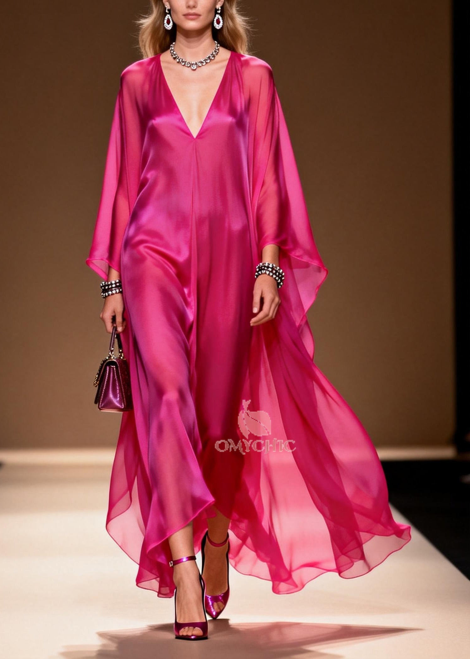 Plus Size Rose Oversized Draping Chiffon Maxi Dress Summer
