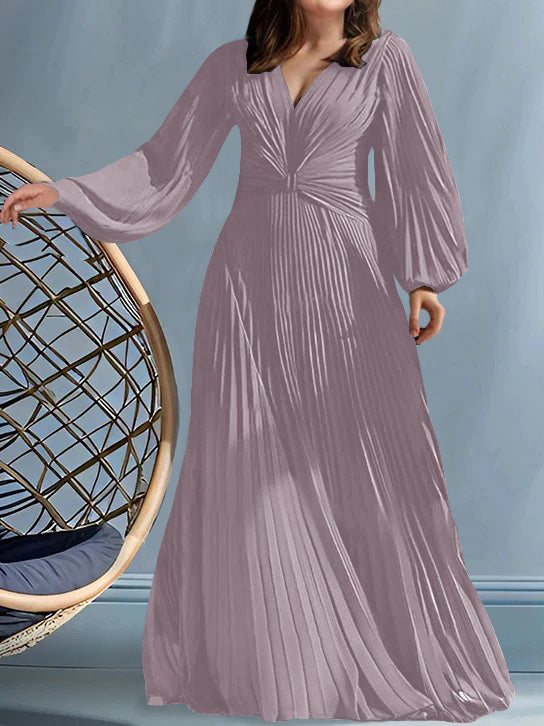 Plus Size V Neck A Line Gown for the Mother of the Bride with Ruched Detail