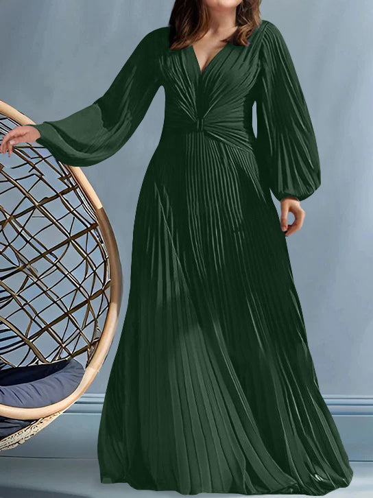Plus Size V Neck A Line Gown for the Mother of the Bride with Ruched Detail