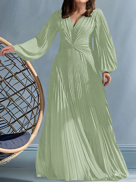 Plus Size V Neck A Line Gown for the Mother of the Bride with Ruched Detail