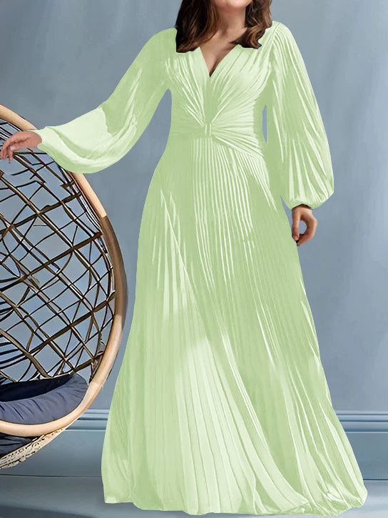Plus Size V Neck A Line Gown for the Mother of the Bride with Ruched Detail