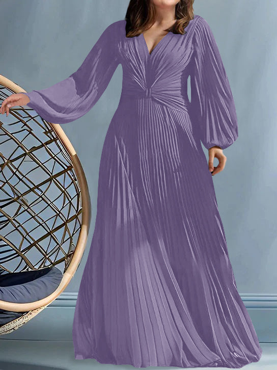 Plus Size V Neck A Line Gown for the Mother of the Bride with Ruched Detail