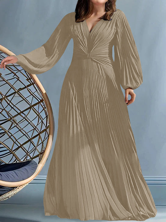 Plus Size V Neck A Line Gown for the Mother of the Bride with Ruched Detail