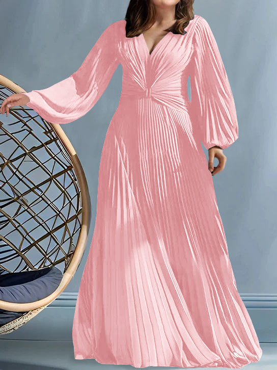 Plus Size V Neck A Line Gown for the Mother of the Bride with Ruched Detail