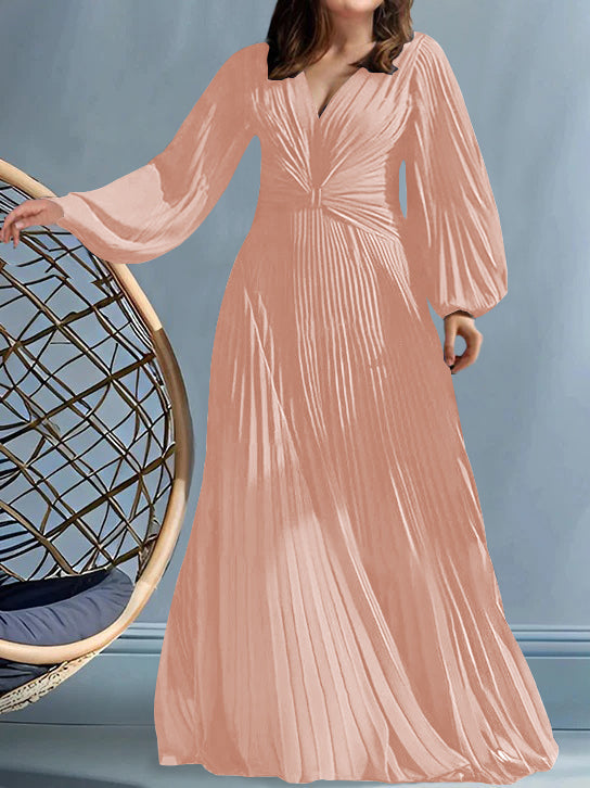 Plus Size V Neck A Line Gown for the Mother of the Bride with Ruched Detail