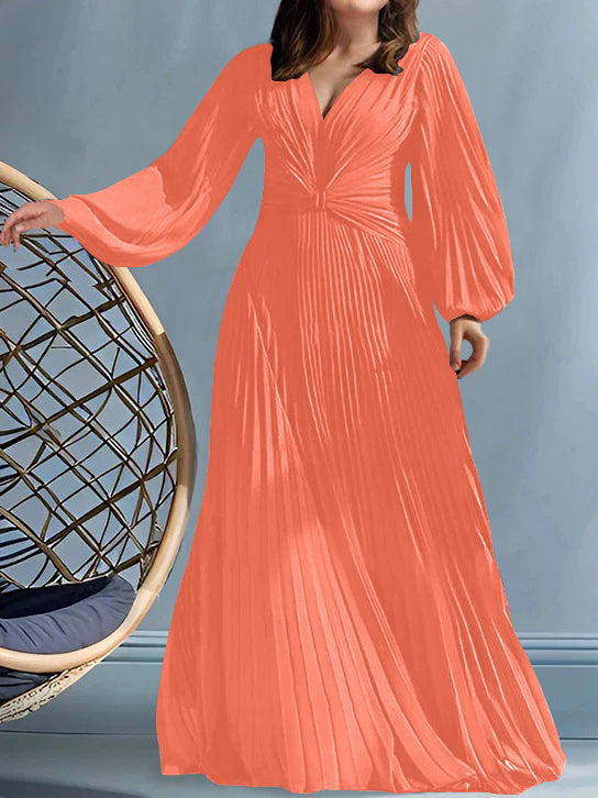Plus Size V Neck A Line Gown for the Mother of the Bride with Ruched Detail