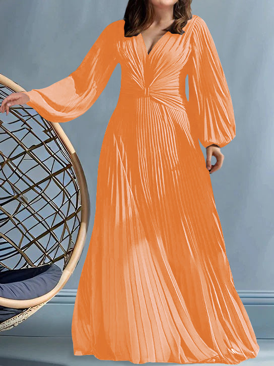 Plus Size V Neck A Line Gown for the Mother of the Bride with Ruched Detail