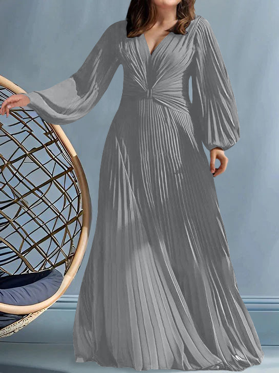 Plus Size V Neck A Line Gown for the Mother of the Bride with Ruched Detail