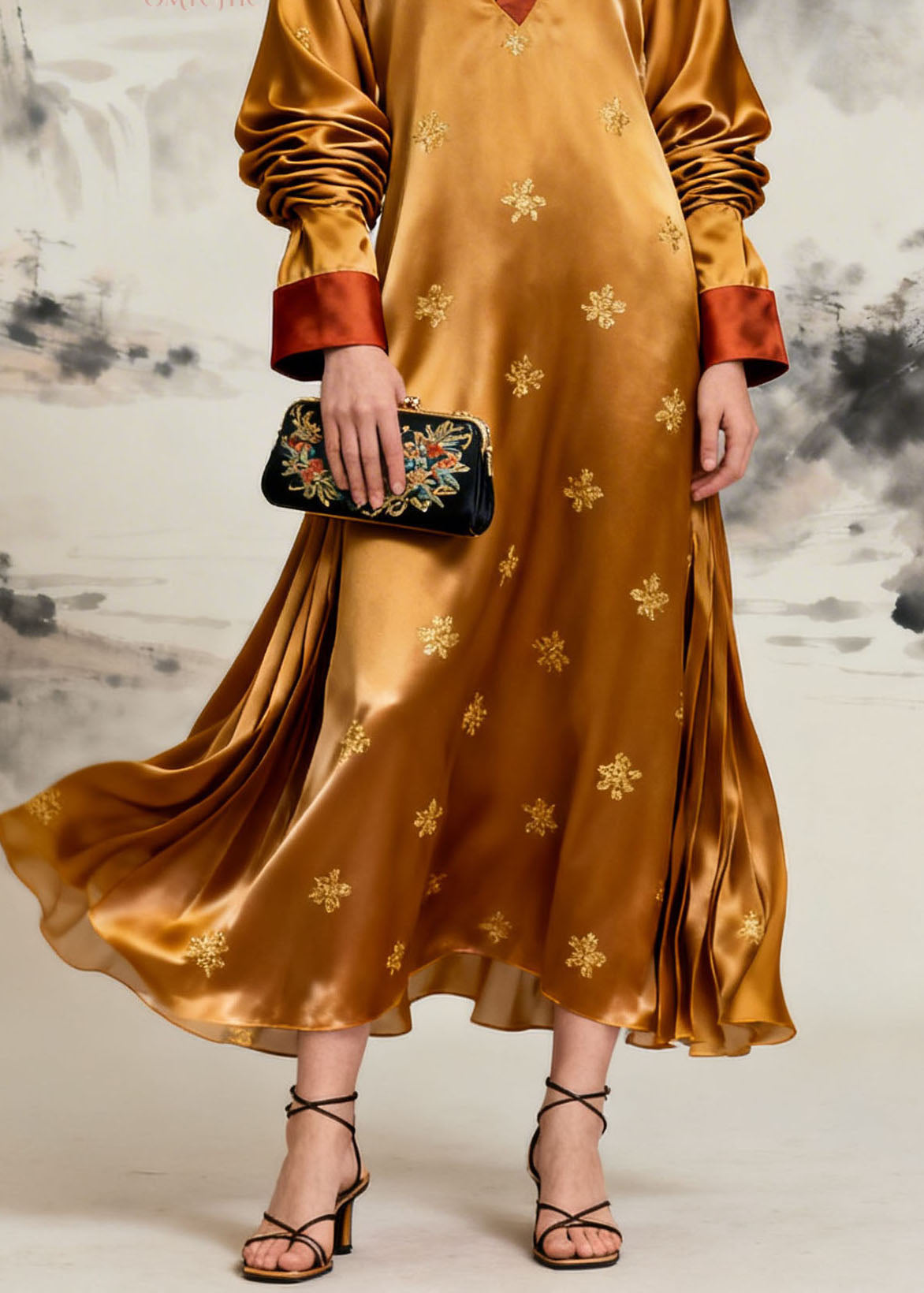 Plus Size V Neck Patchwork Silk Maxi Dresses Summer