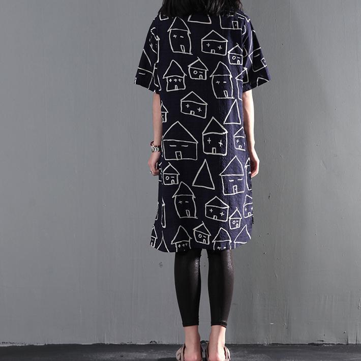 Plus size navy print summer dress oversize shift dresses sundress sweet house