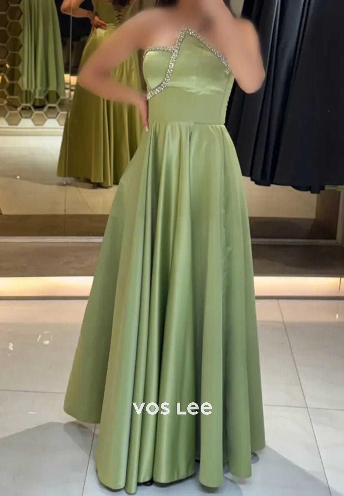 Simple & Casual A-Line Strapless Rhinestone Floor-Length Evening Dresses