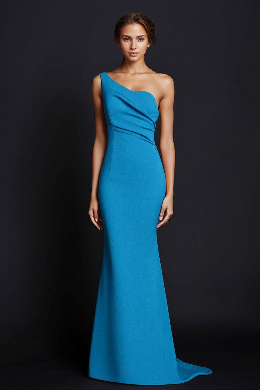 One Shoulder Khaki Wedding Guest Dress Mermaid Long Formal Dress