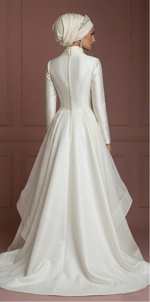 Premium Hijab Wedding Dress Elegant Bridal Couture Muslim - View 3 | VelvetHem