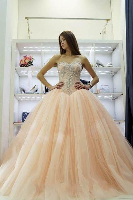 Pretty Sweetheart Princess Ball Gowns Crystals Beading Wedding Dresses