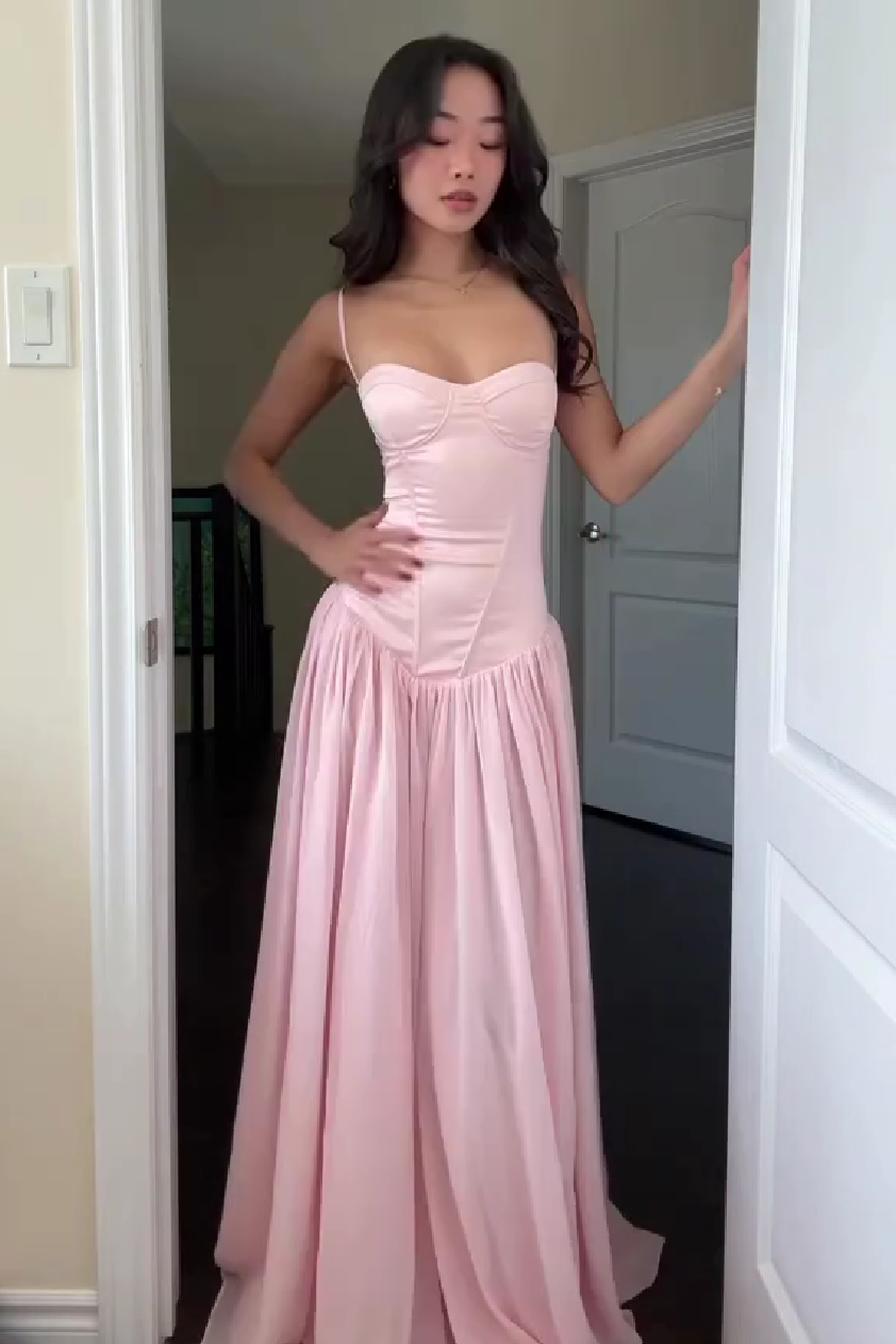 Cute A Line Spaghetti Straps Light Pink Long Prom Dress with Ruffles - View 7 | VelvetHem