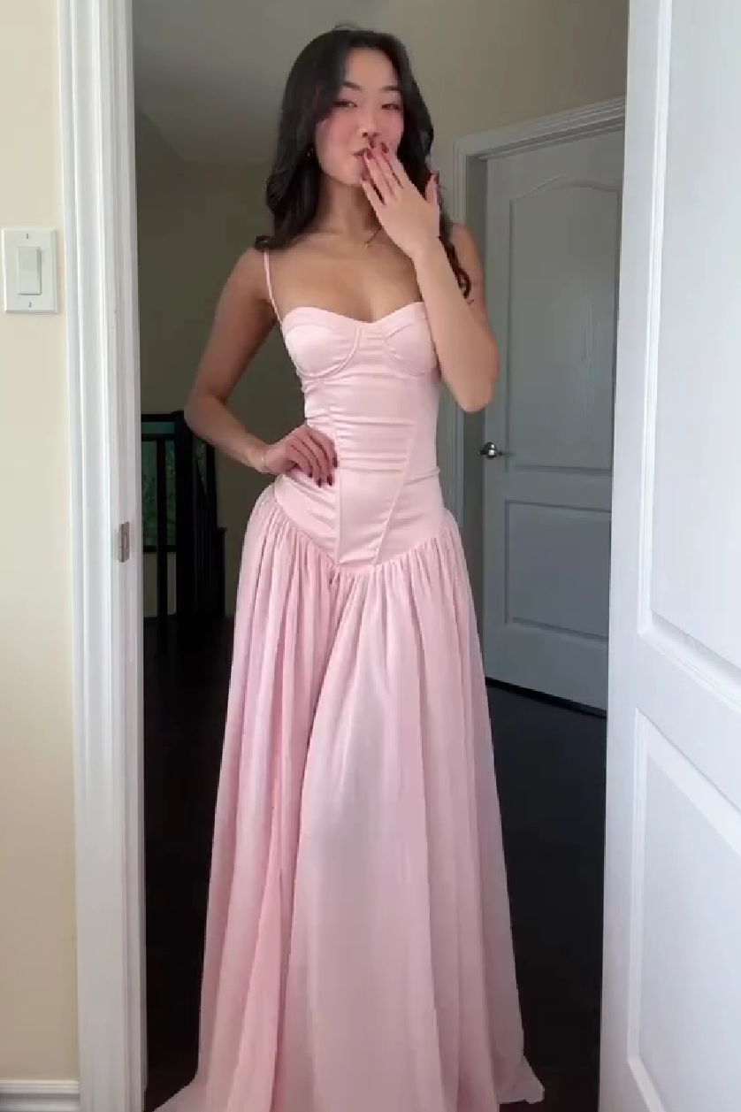 Cute A Line Spaghetti Straps Light Pink Long Prom Dress with Ruffles - View 8 | VelvetHem