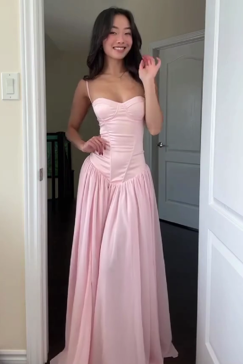 Cute A Line Spaghetti Straps Light Pink Long Prom Dress with Ruffles - View 6 | VelvetHem