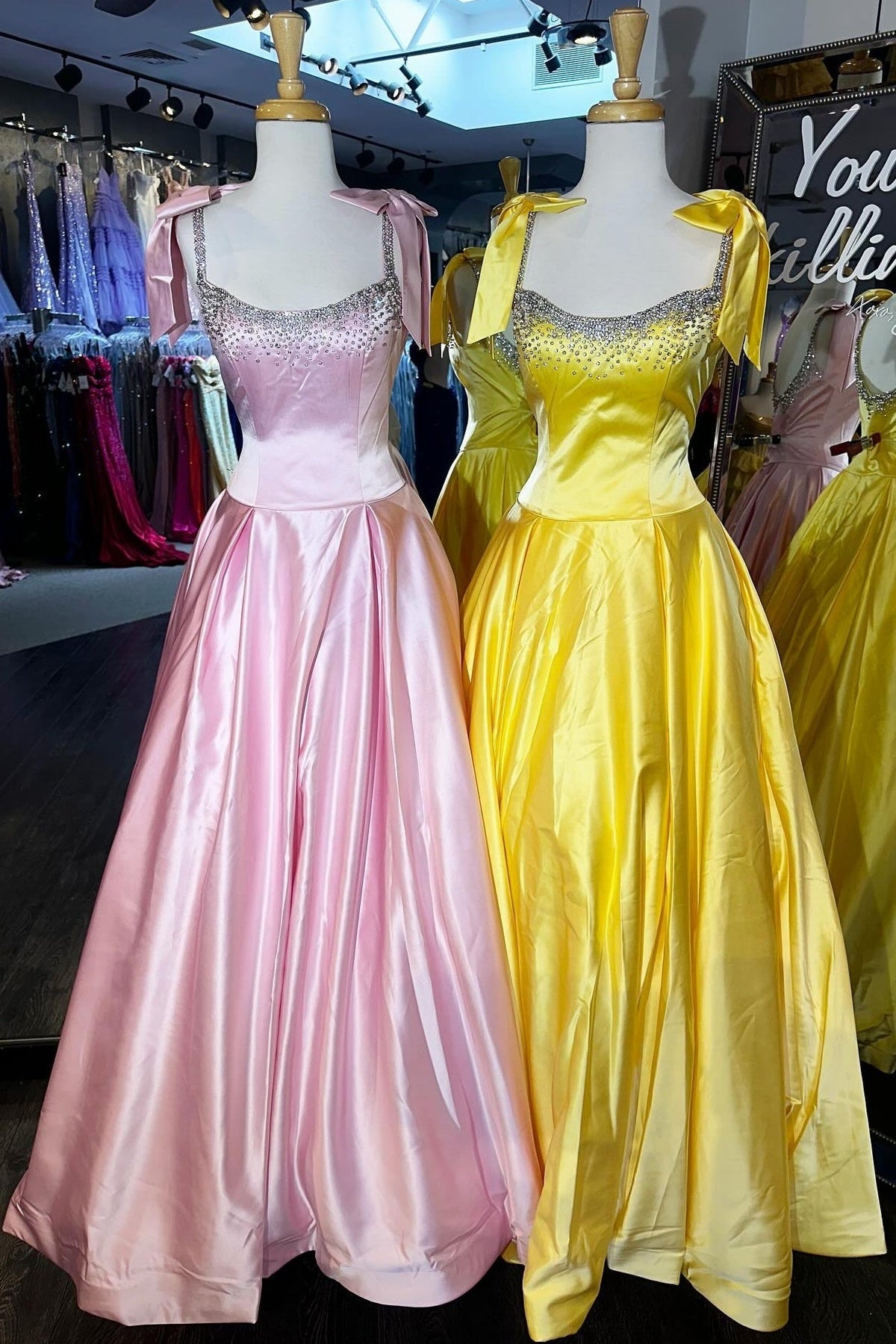 Pretty A Line Spaghetti Straps Pink Long Prom Dress with Beading - View 4 | VelvetHem
