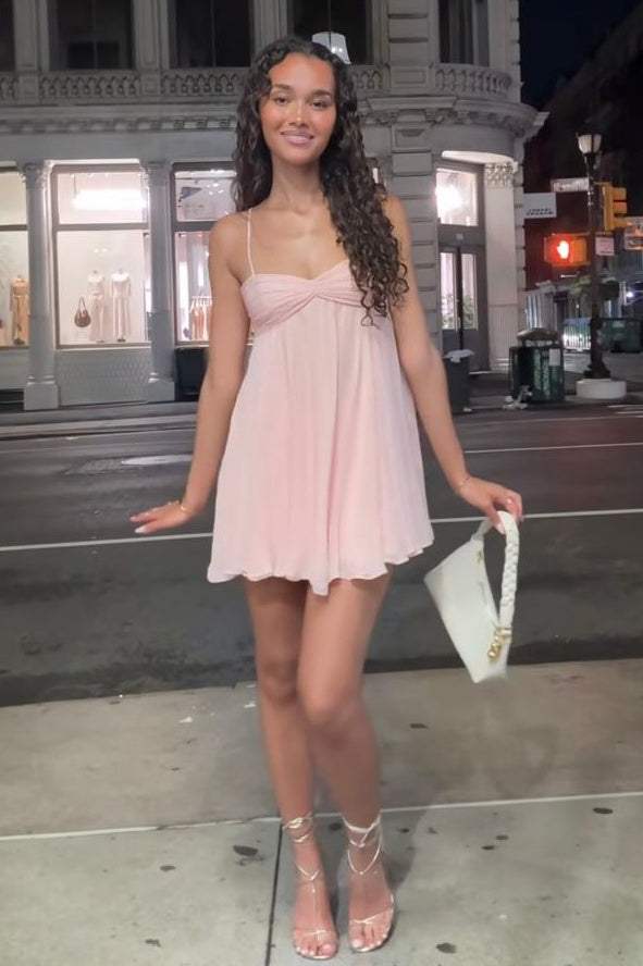 Pretty A Line Spaghetti Straps Pink Short Homecoming Dress with Ruffles
