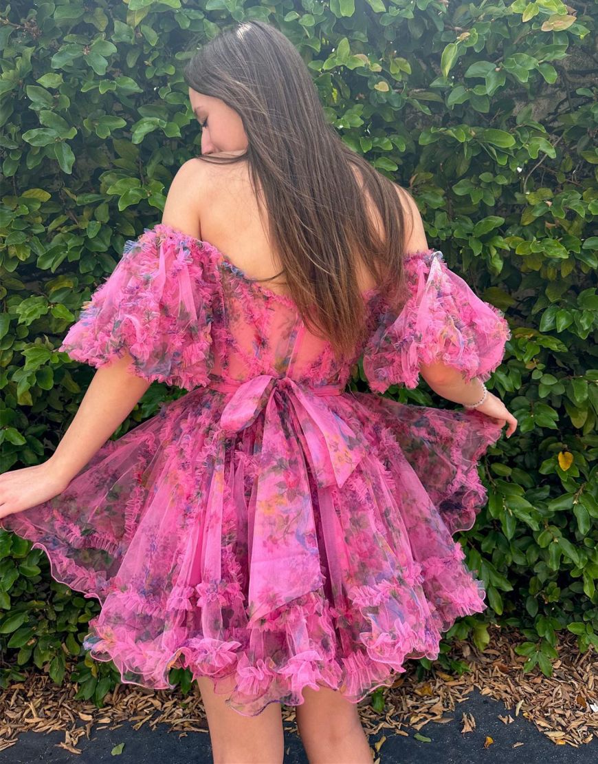Sweet Off The Shoulder A-Line Short Tulle Homecoming Party Dress