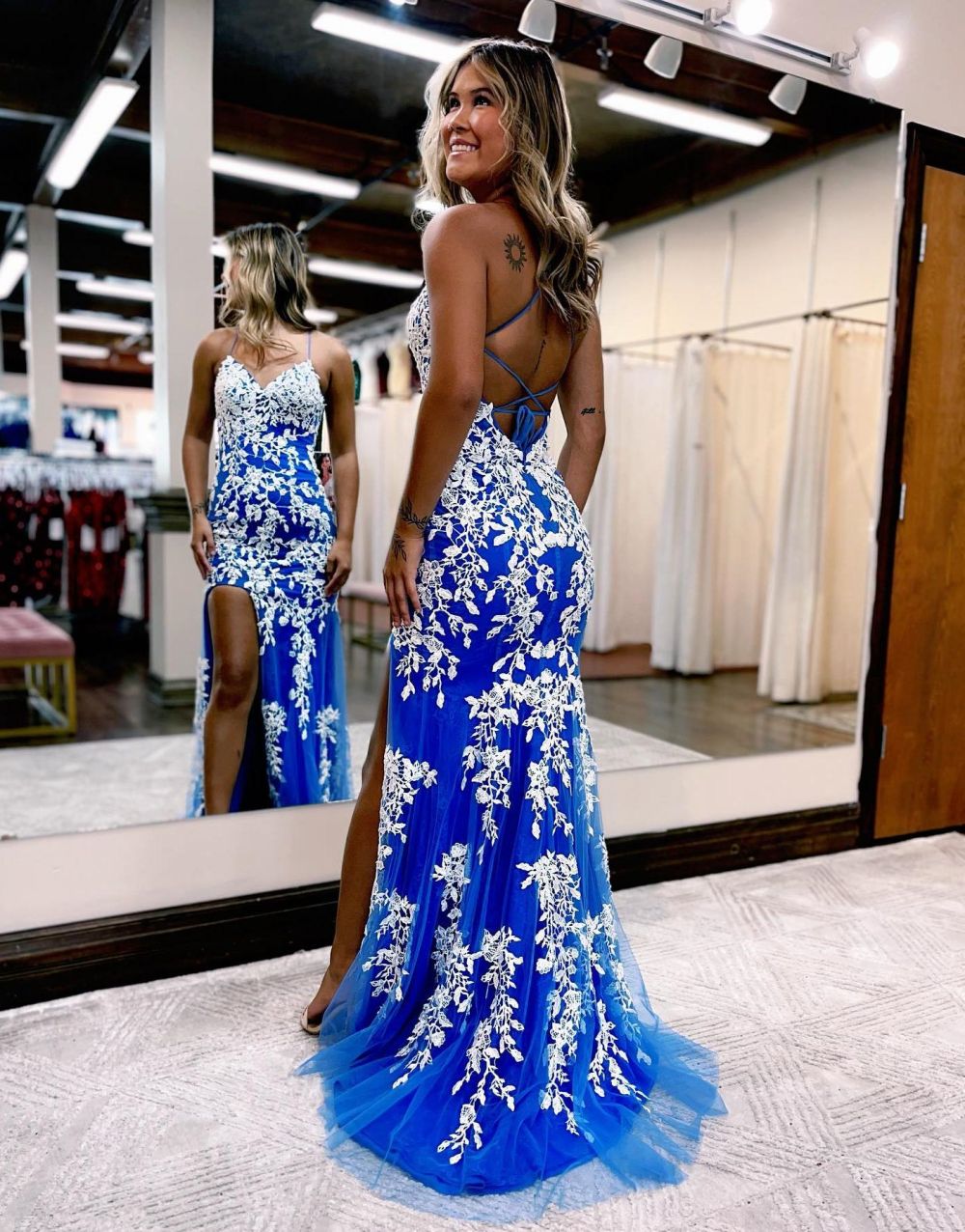 Pretty Mermaid Corset Back Prom Dress With Appliques - View 2 | VelvetHem