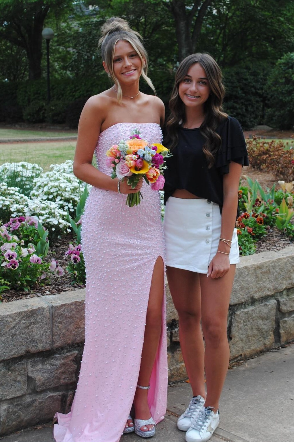 Pretty Mermaid Strapless Pink Long Prom Dress with Pearls - View 5 | VelvetHem